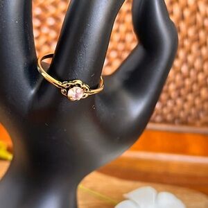 VTG 10K Gold Pink Stone Solitaire Ring Size 9 Delicate Scroll Setting